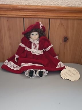 cleo Red Velvet Doll Dress with Lace Trim Made In Italy